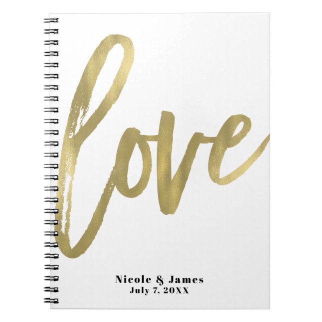 Gold LIEBE Moderne Brush Script Hochzeitsplanung Notizblock (Vorderseite)