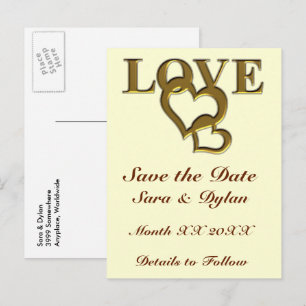Gold Liebe und Herz Save the Date Postkarte