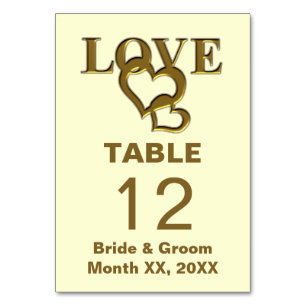Gold Liebe und Herzen Hochzeit Tischkarte Tischnummer