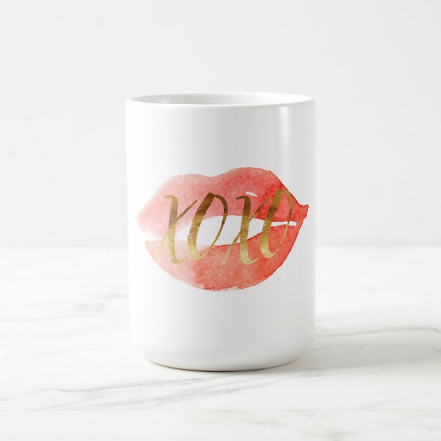 Gold Liebe XOXO Wasserfarbene Lippen Kaffeetasse (Mittel)
