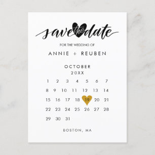 Gold Liebesherz Kalender Save-the-Date Ankündigungspostkarte