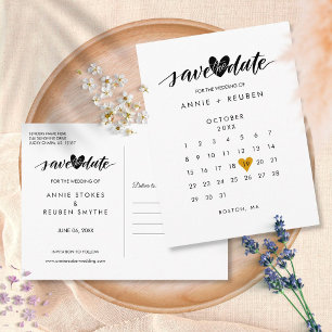 Gold Liebesherz Kalender Save-the-Date Postkarte