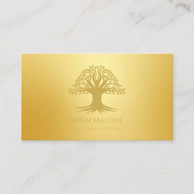 Gold Life Tree Yoga Instructor Business Card Visitenkarte (Vorderseite)