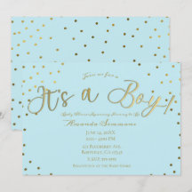 Gold & Light Blue Modern Es ist eine Baby-Dusche