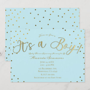 Gold & Light Blue Modern Es ist eine Baby-Dusche Einladung