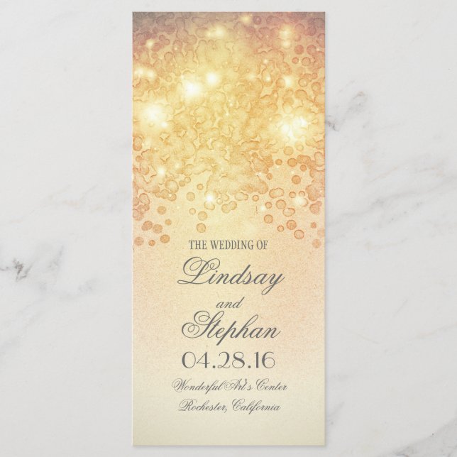 Gold Lights Glamour Vintage Hochzeitsprogramme Programm (Vorderseite)