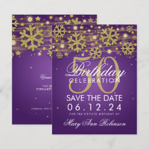 Gold Lila 50. Geburtstag Rett Winter Einladung