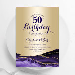 Gold Lila Agate 50. Geburtstag Einladung<br><div class="desc">Lila und goldene Altersgruppe 50. Geburtstagsfeier Einladung. Elegantes modernes Design mit Aquarellfarben-marmorgeode Hintergrund,  Imitate Glitzer Gold und Typografie Skript-Schriftart. Die trendige Einladungskarte eignet sich perfekt für eine stilvolle Damenfeier. Gedruckte Zazzle Einladungen oder Sofortdownload digitalen druckbaren Vorlage.</div>