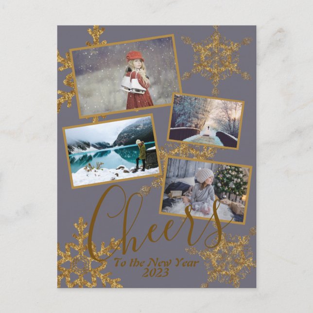 Gold Lila Beifall für das Snowflake-Foto zum Neuja Postkarte (Vorderseite)