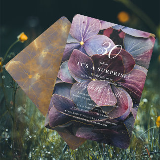 Gold Lila Blue Hydrangea Überraschung 30. Geburtst Einladung