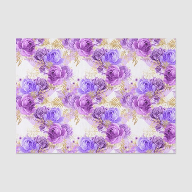 Gold lila Blumenmuster Rose Party Gewebe Seidenpapier (Vorderseite)