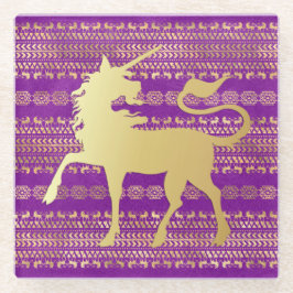 Gold & Lila Bohemisches Muster & Einhornmuster Glasuntersetzer