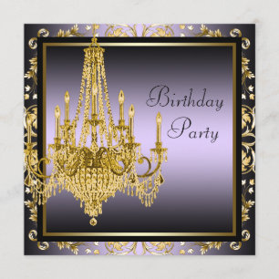 Gold Lila Chandelier Birthday Party Einladung