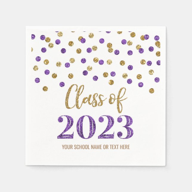 Gold Lila Confetti Class of 2023 Napkins Serviette (Vorderseite)
