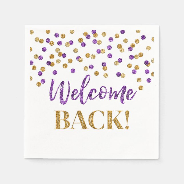 Gold Lila Confetti Willkommen zurück Napkins Serviette (Vorderseite)