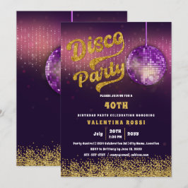 Gold Lila Disco Party Geburtstag Einladung