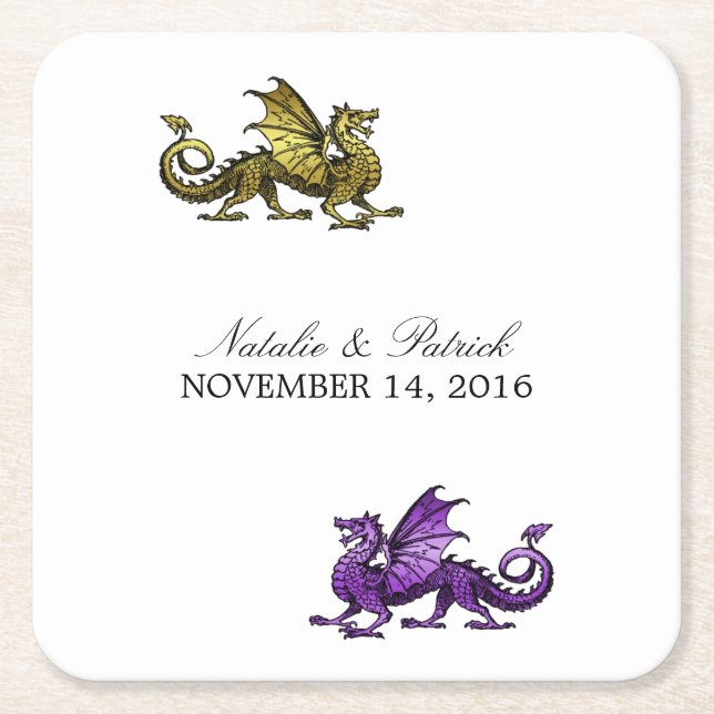 Gold Lila Dragon Wedding Paper Untersetzer (Vorderseite)