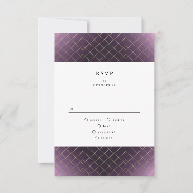Gold Lila Elegance Diamond Geo Deko Wedding RSVP Karte (Vorderseite)