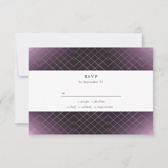 Gold Lila Elegance Diamond Geo Deko Wedding RSVP Karte (Vorderseite)