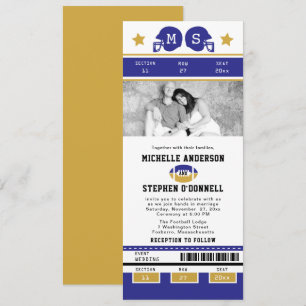 Gold Lila Football Ticket Hochzeit Einladung