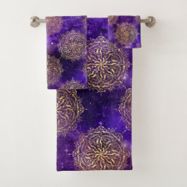 Gold & Lila Galaxy Dharma Mandala Muster Badhandtuch Set