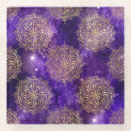 Gold & Lila Galaxy Dharma Mandala Muster Glasuntersetzer