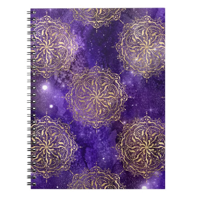 Gold & Lila Galaxy Dharma Mandala Muster Notizblock (Vorderseite)