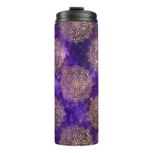 Gold & Lila Galaxy Dharma Mandala Muster Thermosbecher