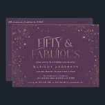 Gold lila Glitzer 50 und fabelhafte Geburtstagspar<br><div class="desc">Gold lila Glitzer Effekt 50 und fabelhafte Geburtstagsfeier Einladung. Modernes,  monochromes Skripttext. Teil einer Sammlung.</div>