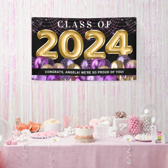 Gold Lila Glitzer Class of 2024 Abschluss Banner (Party)