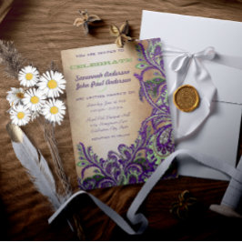 Gold Lila Green Vintag Peacock Paisley Wedding Einladung