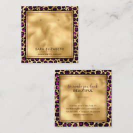 Gold Lila Leopard Print Earring Display Card Quadratische Visitenkarte