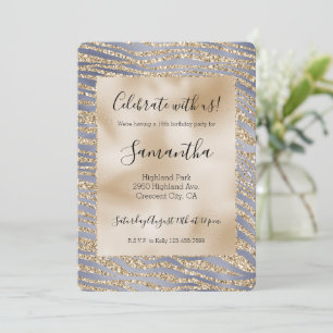 Gold Lila Luxe Glitzer Zebra Print Sweet 16 Einladung
