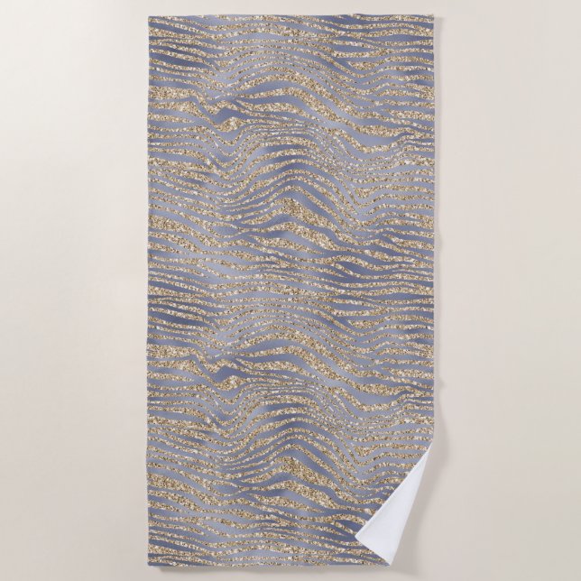 Gold Lila Luxe Glitzer Zebra Strandtuch (Vorderseite)