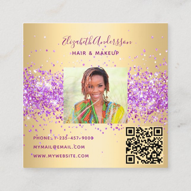 Gold lila rosa Profil Foto qr Quadratische Visitenkarte (Rückseite)