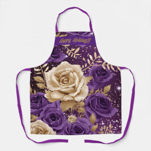 Gold & Lila Rose "Happy Holiday's!!!" Floral Schürze