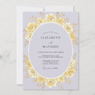 Gold-Lila-Rosen-Hochzeit Einladung