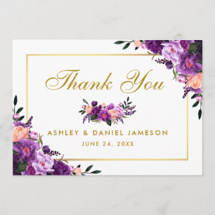 Gold Lila Ultra Violet Floral Wedding Vielen Dank Dankeskarte