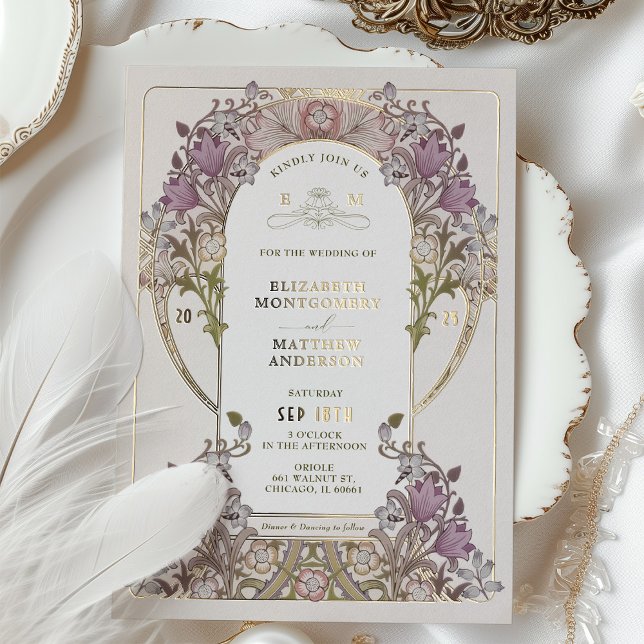 Gold Lila Vintage Wedding William Morris Folieneinladung (Von Creator hochgeladen)