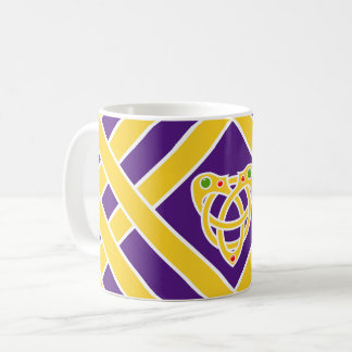 Gold/lila/weiße Bänder/Streifen, keltischer Kaffeetasse