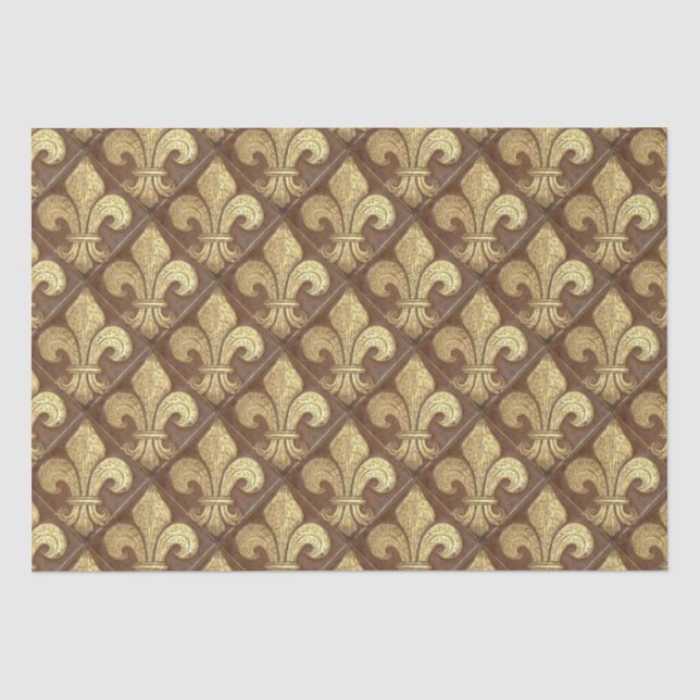 Gold Lilie Brown Vintag French Diamond Seidenpapier (Vorderseite)