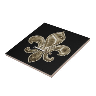 Gold Lilie Square Keramik Tile 4.25" - schwarz Fliese