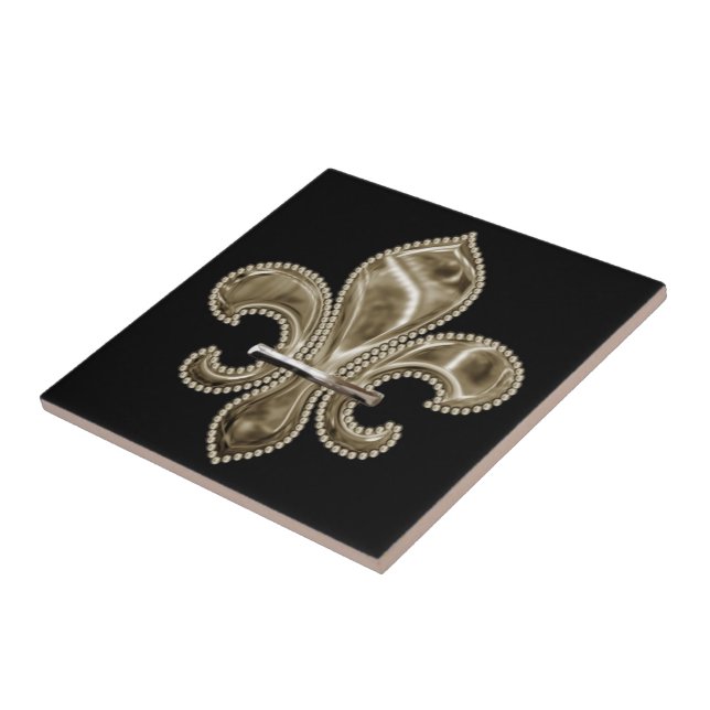 Gold Lilie Square Keramik Tile 4.25" - schwarz Fliese (Seite)