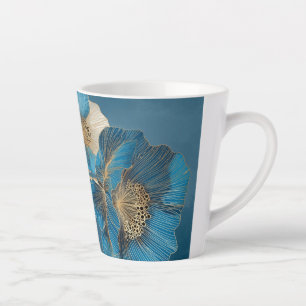 Gold Line Art Blaue Mohnblume Botanisches Floral Milchtasse
