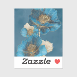 Gold Line Art Botanische Blaue Mohnblume Floral Aufkleber