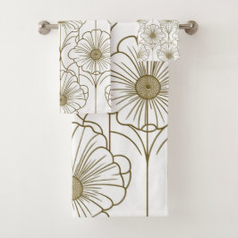 Gold Line Blumenmuster Handtuch Badhandtuch Set