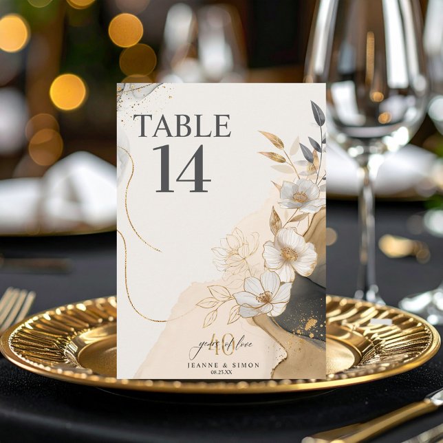 Gold Line Floral 40th Anniversary Table Num ID1169 Einladung (Von Creator hochgeladen)