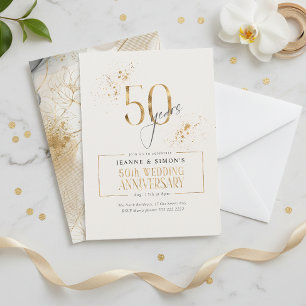 Gold Line Floral 50 Jahre Jubiläum ID169 Einladung