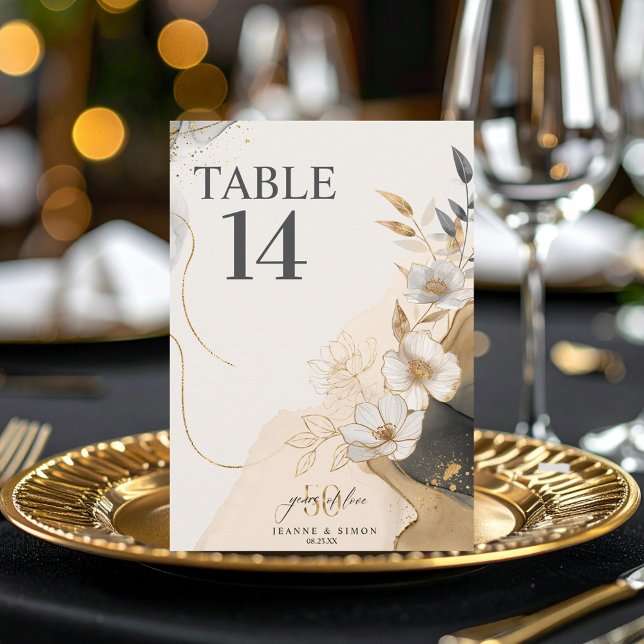 Gold Line Floral 50th Anniversary Table Num ID1169 Einladung (Von Creator hochgeladen)