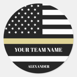 Gold Line U.S Flag mit benutzerdefiniertem Team & Runder Aufkleber